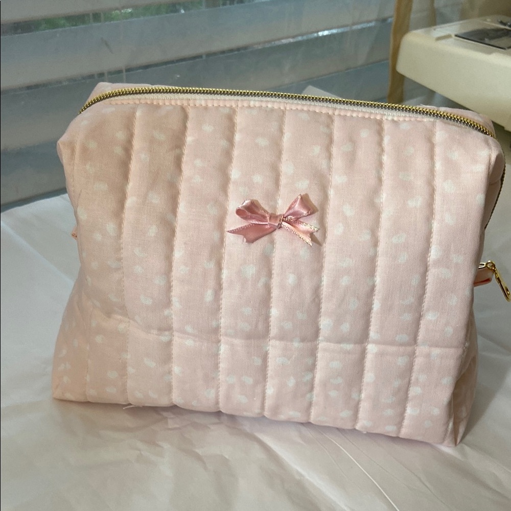 Pink Quilted Women's Bag with Bow Accent